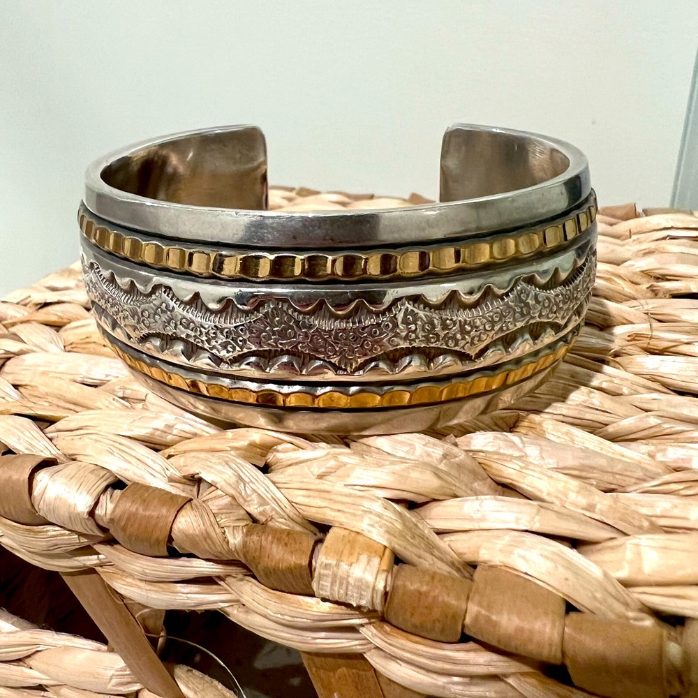 Marc Anita 12k gold and sterling cuff bracelet 113g heavy Navajo Native American